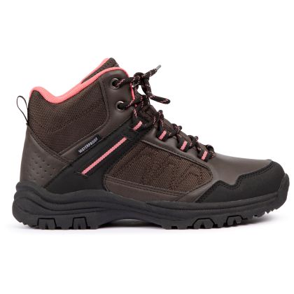 Trespass Women's Waterproof Walking Boots Lyre in DARK BROWN, Outside view of footwear