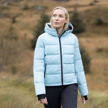 Womens Down Jacket Mariana in Seafoam, Front view on mannequin