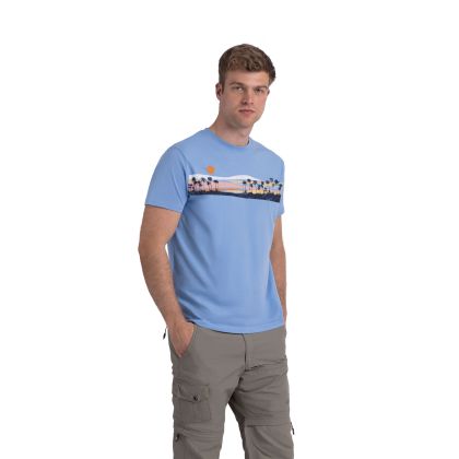 Mens Casual Short Sleeve T-Shirt  Marmion in Cornflower Marl, Front view on mannequin