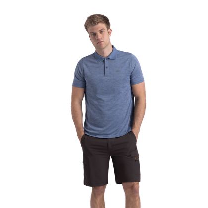 Mens Active Polo Shirt Mckay In Indigo Tone Marl, Front view on mannequin