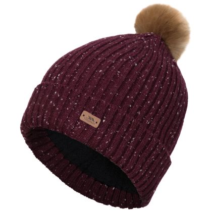 McNally Women's Knitted Bobble Hat in Green, Hat at angled view