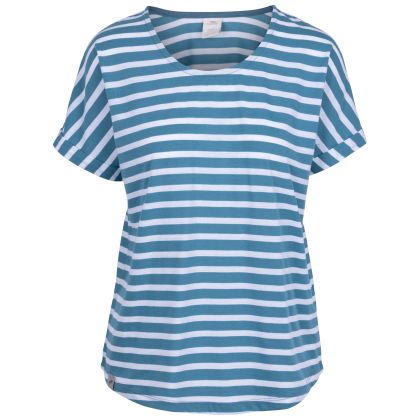 Womens T-Shirt Megan in STORM BLUE STRIPE, Front view on mannequin