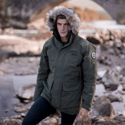 Mens Waterproof Jacket Mullan in Dark Vine, Front view on mannequin