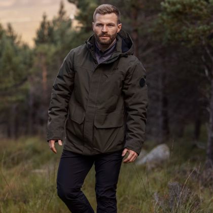 Mens Padded Rainwear Jacket Donahue in Dark Vine, Front view on mannequin