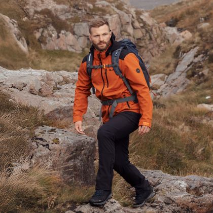 DLX Mens Softshell Jacket Durand in Burnt Orange, Front view on mannequin