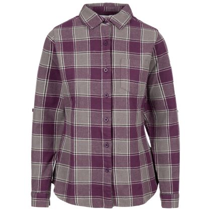Trespass Women's Casual Shirt Mindy in Dark mauve check, Front view on mannequin