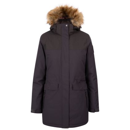 Trespass Women's DLX Waterproof Jacket Miranda in DARK GREY, Front view on mannequin