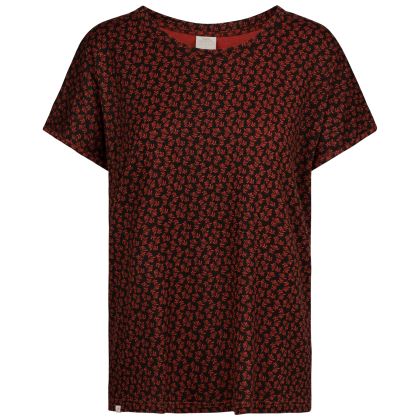 Womens Round Neck Casual T-Shirt Morgana In Black Print, Front view on mannequin