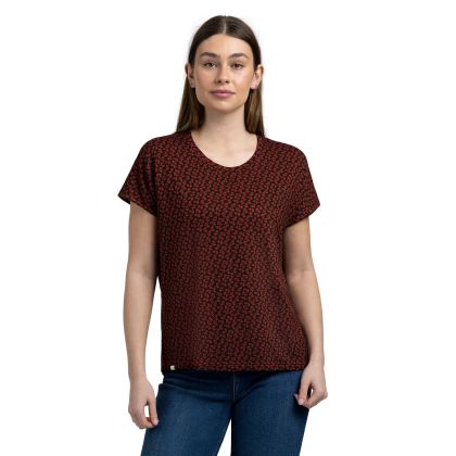 Womens Round Neck Casual T-Shirt Morgana In Black Print, Front view on mannequin