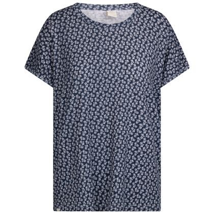 Womens Round Neck Casual T-Shirt Morgana In Navy Print, Front view on mannequin