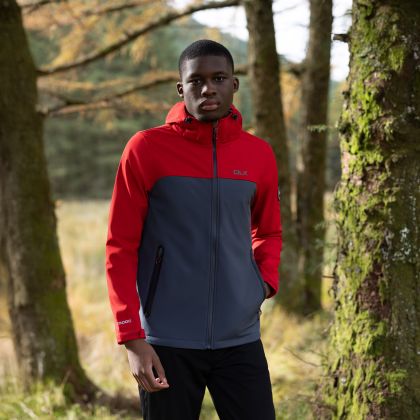 Mens Softshell Jacket Moyler In Red, Front view on mannequin