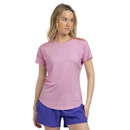 Womens Short Sleeve Active Top Muskwa in Pink Peony, Front view on mannequin