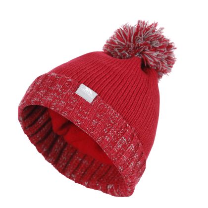 Trespass Kids Bobble Hat Knitted Fleece Lined Nefti Red, Hat at angled view