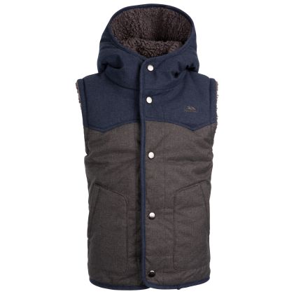 Trespass Kids' Reversible Gilet Obtain in DARK GREY MARL, Front view on mannequin