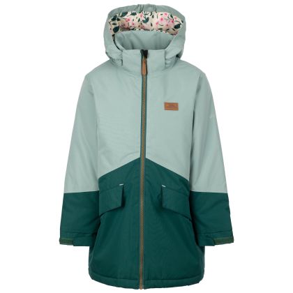 Trespass Kids Waterproof Jacket Oleta in Teal Mist, Front view on mannequin