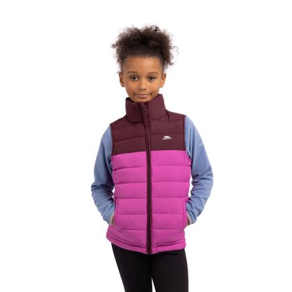Trespass Kids Gilet Oskar in Fig, Front view on mannequin