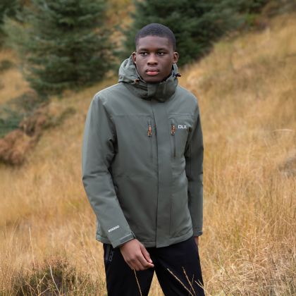 Men's DLX Waterproof Jacket Oswarm in IVY, Front view on mannequin