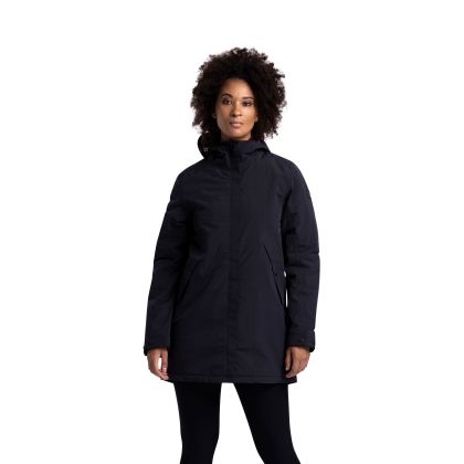 Trespass Women's Waterproof Jacket TP75 Overcast in BLACK, Front view on mannequin