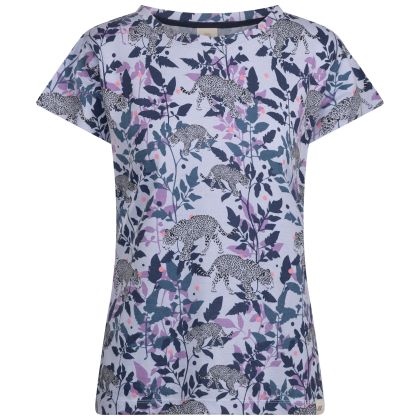 Phillipa Womens Printed T-Shirt In Navy Print, Front view on mannequin