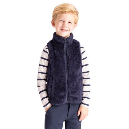 Kids Fleece Gilet Porru in Navy, Front view on mannequin