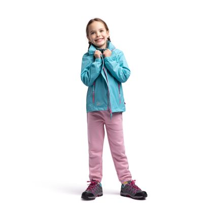 Trespass Kids Waterproof Packaway Jacket Zip Hood Qikpac X Aquamarine, Front view on mannequin