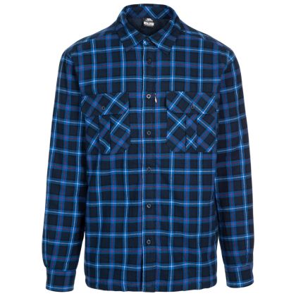 Rapeseed Men's Fleece Lined Checked Shirt in Dark Blue Check, Front view on mannequin