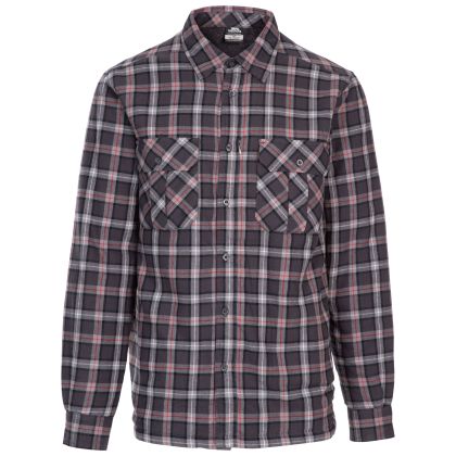 Trespass Men's Fleece Lined Checked Shirt in Dark Grey Check Rapeseed, Front view on mannequin