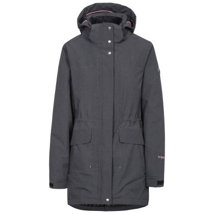 Trespass Womens Waterproof Parka Jacket Fleece Lined Reveal Black, Front view on mannequin