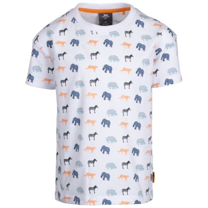 Kids Printed Tshirt Safary in WHITE, Front view on mannequin