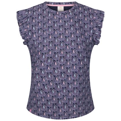 Womens Printed Jersey Top Salma In Navy Print, Front view on mannequin