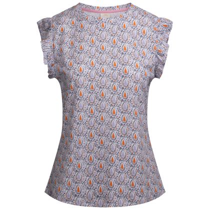 Womens Printed Jersey Top Salma In White Print, Front view on mannequin