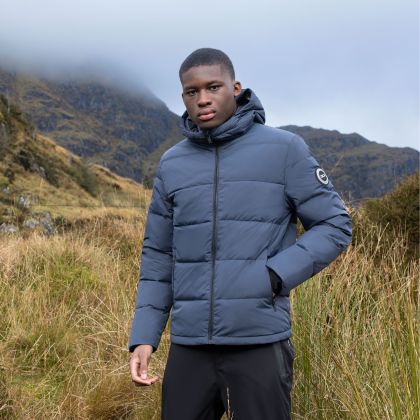 DLX Mens Hooded Down Jacket Sergei in Dark Flint