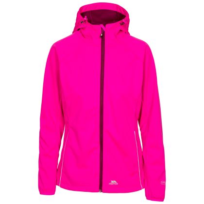 Sisely Women's Hooded Softshell Jacket in Pink, Front view on mannequin