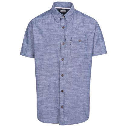 Slapton Men's Short Sleeve Shirt in Navy, Front view on mannequin