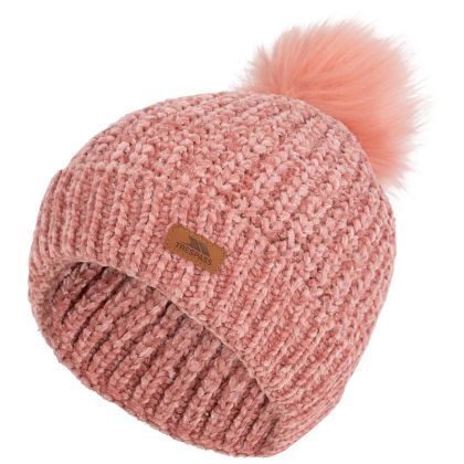 Girls Pompom Hat Sparow in Pink, Hat at angled view