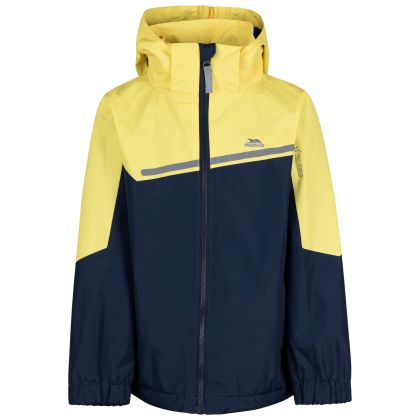 Trespass Kids Tp50 Waterproof Jacket Submerged in Navy / Yellow, Front view on mannequin