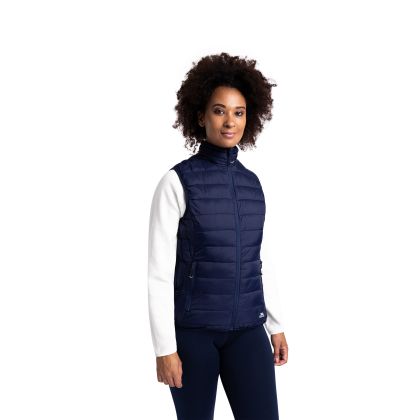 Trespass Womens Packaway Padded Gilet Teeley in NAVY, Front view on mannequin