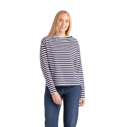 Womens Casual Top Thelma in Navy Stripe, Front view on mannequin