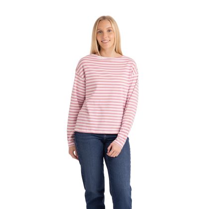 Womens Casual Top Thelma in Pink Haze Stripe, Front view on mannequin