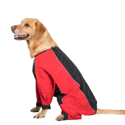 Trespaws Large Windproof Dog Coat with Leg Covers in Red Tia