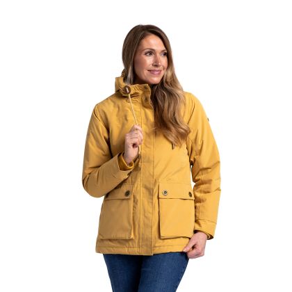 Trespass Women's Waterproof Jacket TP50 Token in HONEYBEE, Front view on mannequin
