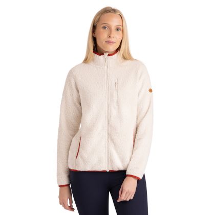 Womens Full Zip Fleece Tourley in Soft Stone, Front view on mannequin