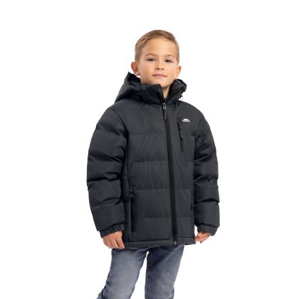 Trespass Boys Padded Casual Jacket in Grey Tuff, Front view on mannequin
