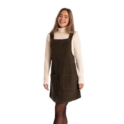 Twirl Womens Pinafore Dress in Dark Vine, Front view on mannequin