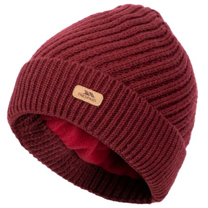 Women s Knitted Beanie Twisted in DARK CHERRY, Hat at angled view