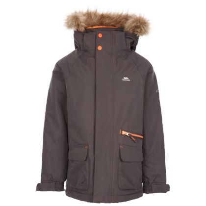 Upbeat Kids' Waterproof Parka Jacket Grey, Front view on mannequin