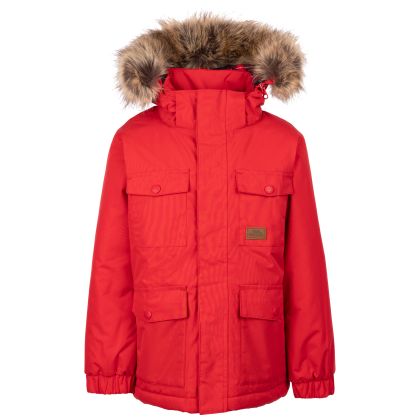 Trespass Boys Rain Jacket Upsider in Red, Front view on mannequin