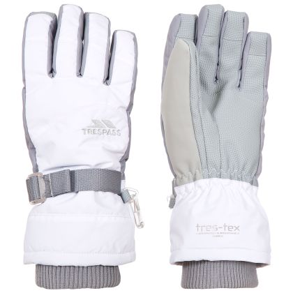 Trespass Kids Waterproof Ski Gloves Vizza II in White