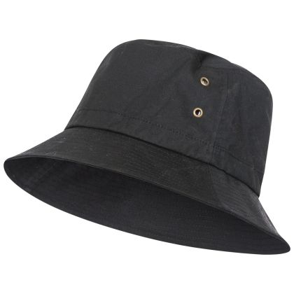 Trespass Adults Bucket Hat Black Inner Check Detail Waxy Black, Front view of hat