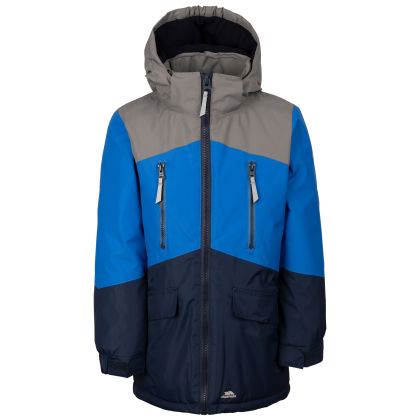 Trespass Kids Waterproof Jacket Westere in Navy Blue, Front view on mannequin